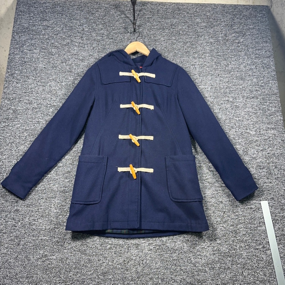 Tommy Girl Navy Blue Hooded Duffle Toggle Coat Plaid Lining Kids Small S